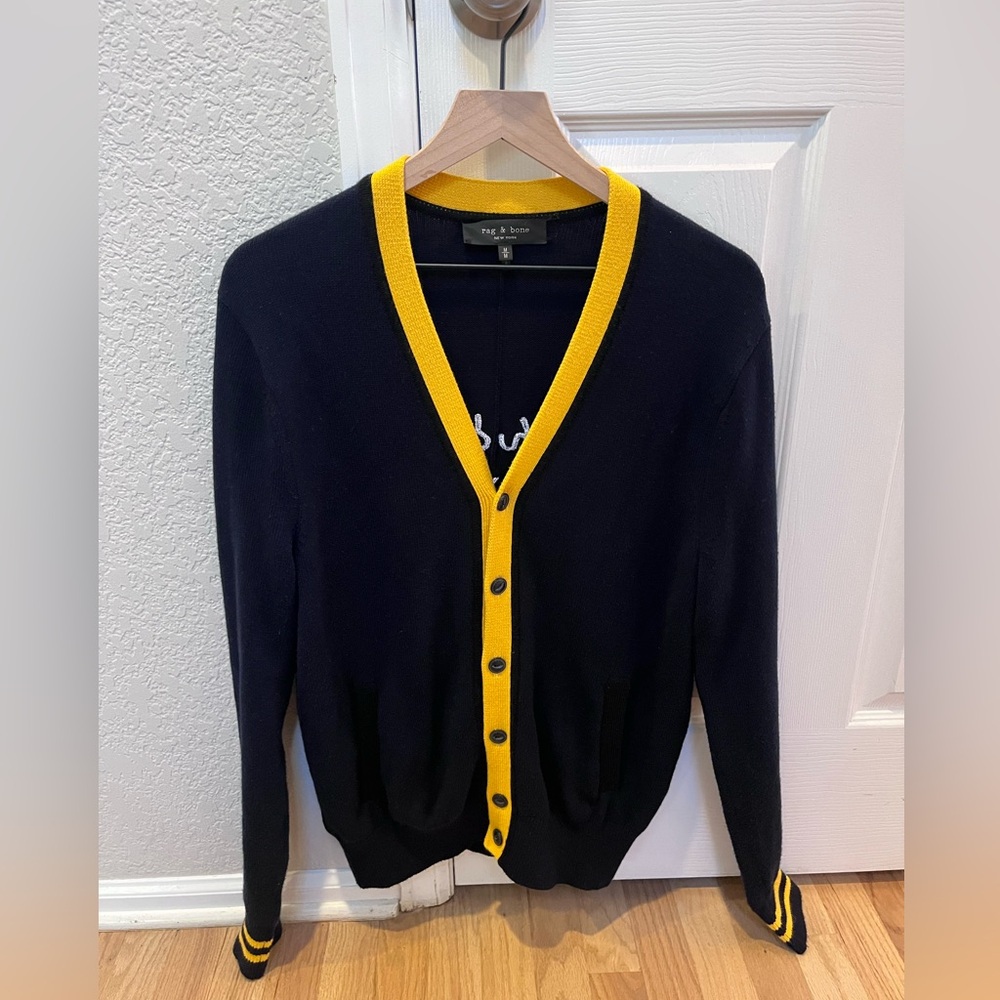 rag & bone Black Cardigan with Yellow Trim